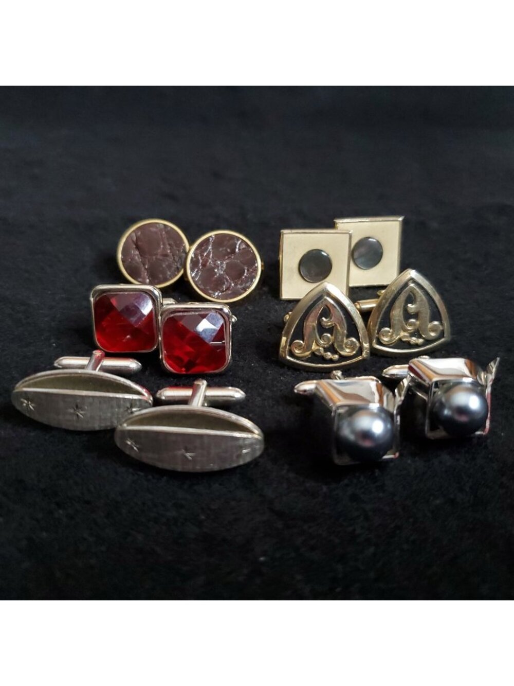 Vintage Cufflink Lot of 6 Pair Gold Silver Tone Red Destino Swank Sarah Cov